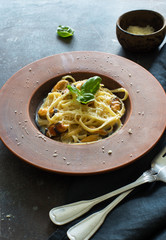 Italian pasta with mussels and parmesan