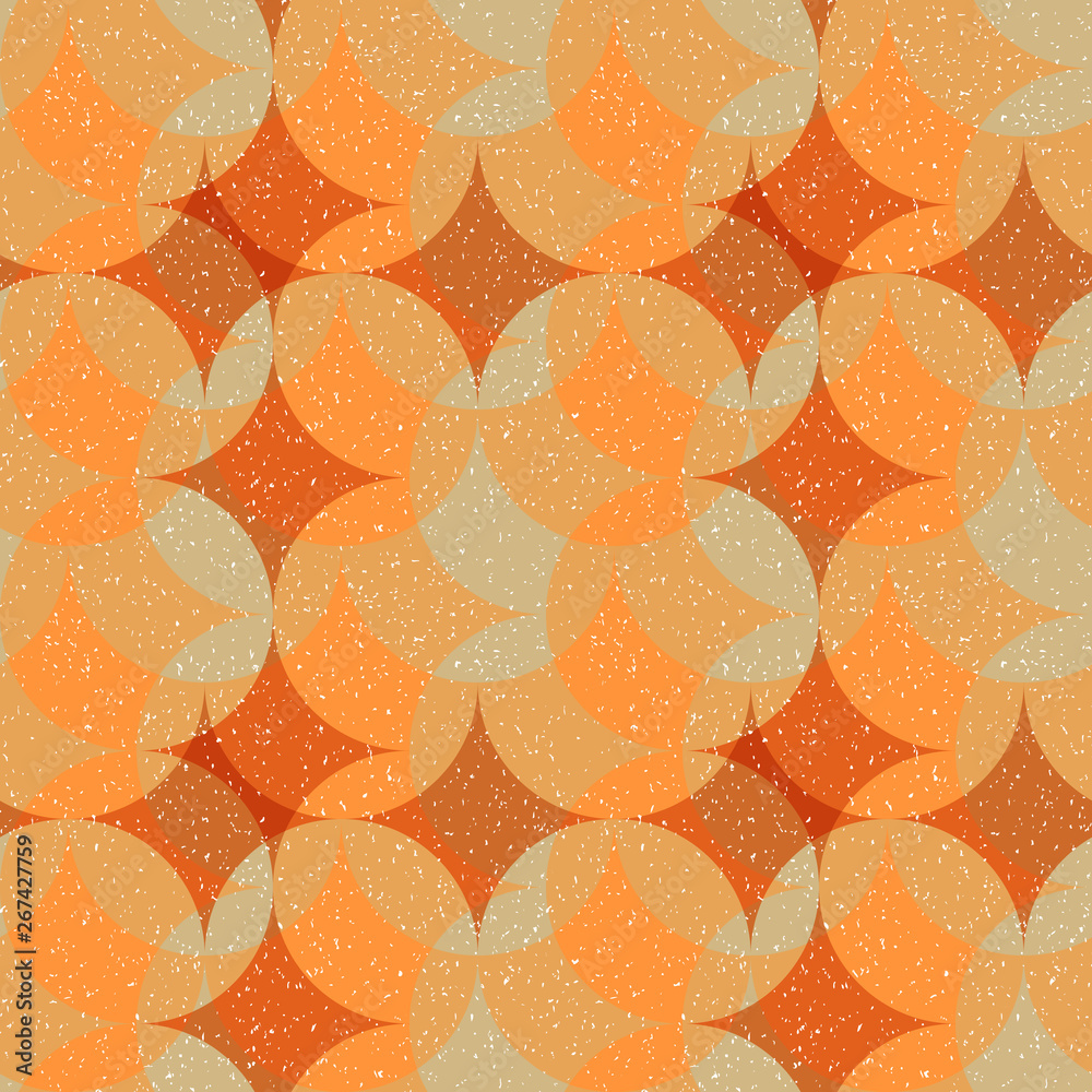 Poster mosaic of circles, semicircles and diamonds shaped elements in retro style. geometric vector seamles