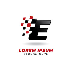 Letter E with Race flag icon symbol design