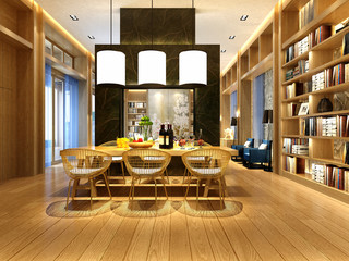 3d render of living and dining room