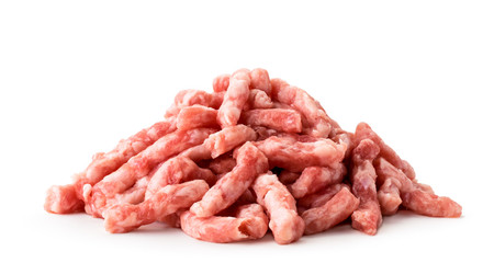 Heap of minced meat close-up on a white. Isolated.
