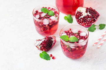 Festive pomegranate kombucha mocktaill. Selective focus, space for text.