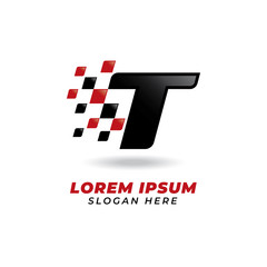 Letter T with Race flag icon symbol design