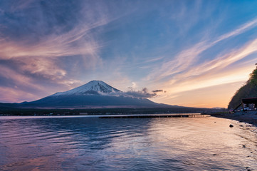 山中湖から見る富士山の夕焼け