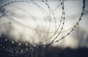 Abstract blurred background with barbed wire.
