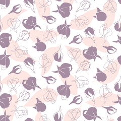 Flowers pattern vector. Floral seamless background with stylized hand drawn flowers and leaves.