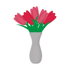 Bouquet of pink tulips in vase, vector flat isolated illustration