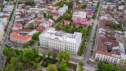 Fototapeta na wymiar Aerial photo of historical center of city Chernivtsi