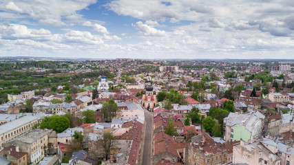 Fototapeta na wymiar Aerial view of Chernivtsi city historical center from above Western Ukraine.