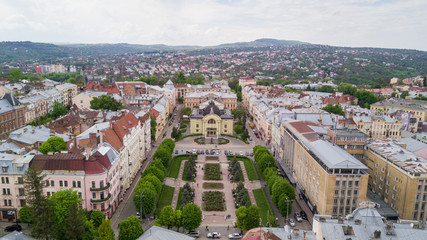 Fototapeta premium Aerial photo of historical center of city Chernivtsi