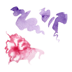 Abstract aquarelle paper splash shapes drawing. Watercolor background set. Isolated abstract illustration element.