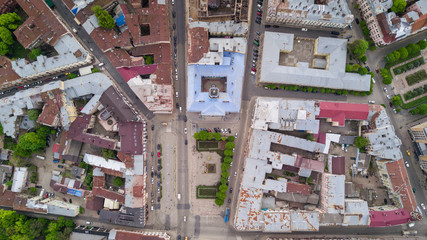 Fototapeta premium Aerial photo of chernivtsi Buildings and street of European city