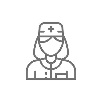 Nurse, woman medical worker, doctor line icon.