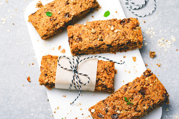 Granola Bars with Nuts and Chocolate Chips, Healthy Homemade Snack