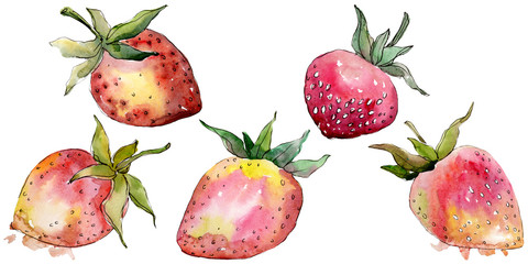 Strawberry healthy food in a watercolor style isolated. Watercolour background set. Isolated berry illustration element.