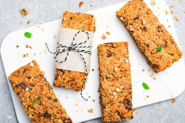 Granola Bars with Nuts and Chocolate Chips, Healthy Homemade Snack