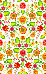 Mexican colorful bright floral ornament on black background