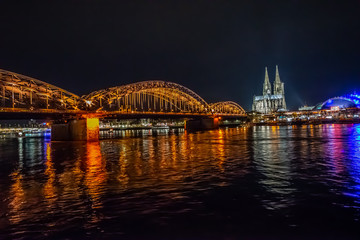 Fototapeta premium Cologne over Rhine at Night