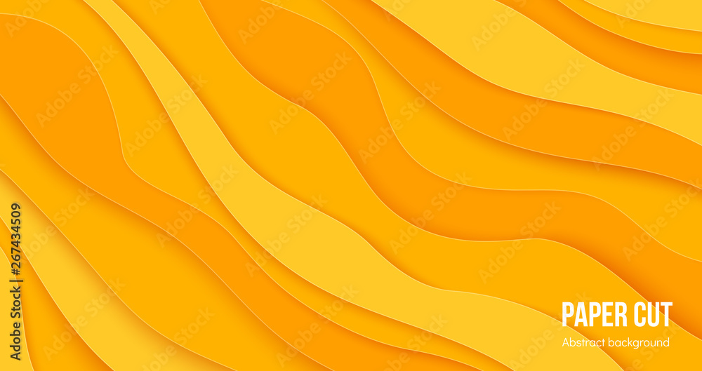 Poster Paper cut background. 3D abstract wave layers, flat origami poster design with cascade forms. Vector liquid layered color brochure design elements