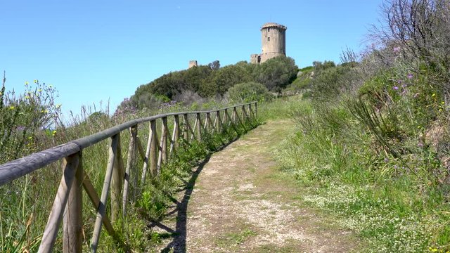 Ruins of the ancient city of Velia with the sea in the background, near Ascea, Cilento, Campania, southern Italy.