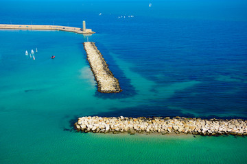 Obraz premium Beautiful view of Adriatic sea , lungomare and port of Bari , Puglia region, Italy.