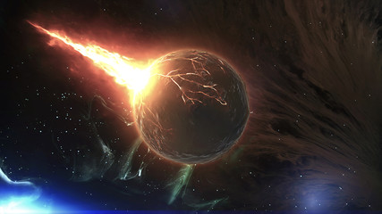 3D  rendered realistic burning planet set on fire . end of the world graphic presentation in space 