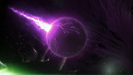 3D  rendered realistic burning planet set on fire . end of the world graphic presentation in space 