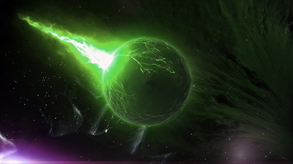 3D  rendered realistic burning planet set on fire . end of the world graphic presentation in space 