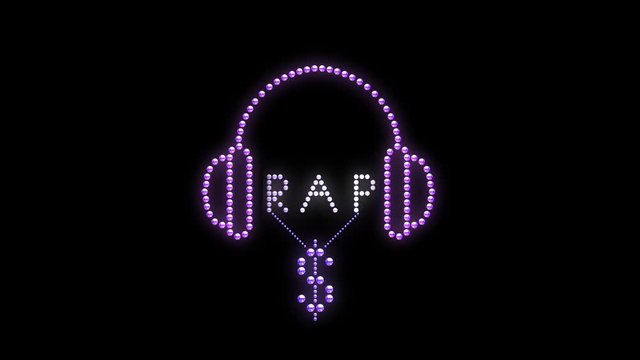 Rap Text sign Loop animation bulbs LED pixels, light flashing, blinking lights advertising banner. Digital Display. More TEXTS are available in my portfolio.  With Headphone and Dollar Pendant form.