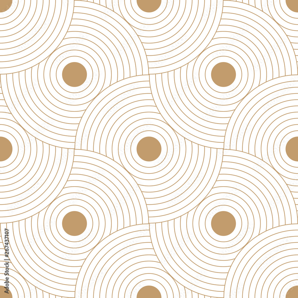 Poster Abstract retro pattern of geometric shapes. Golden mosaic backdrop. Geometric wave of circles  background, vector