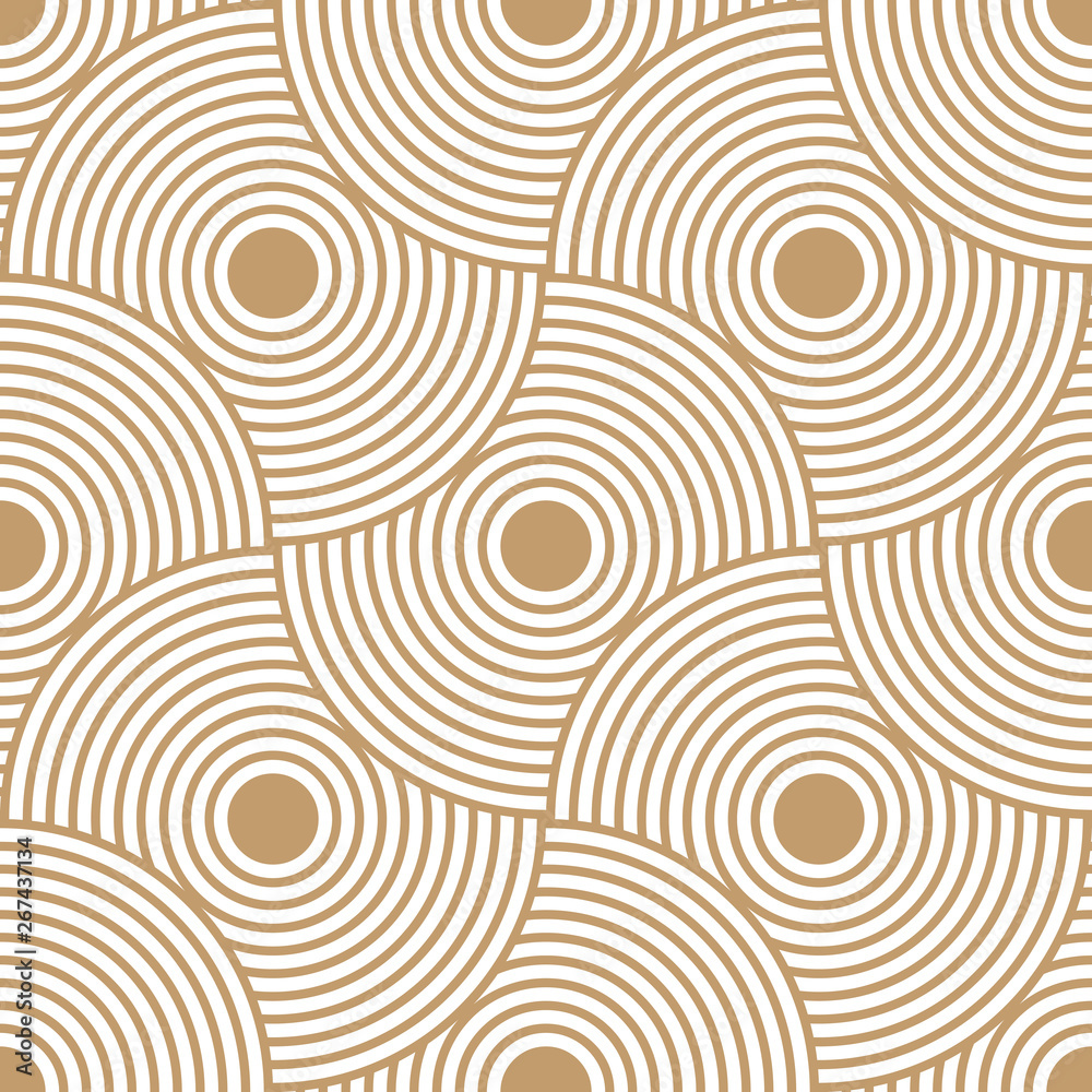 Poster Abstract retro pattern of geometric shapes. Golden mosaic backdrop. Geometric wave of circles  background, vector