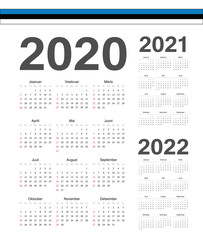 Set of Estonian 2020, 2021, 2022 year vector calendars.