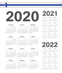 Set of Finnish 2020, 2021, 2022 year vector calendars.