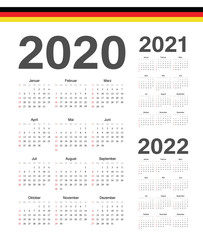 Set of German 2020, 2021, 2022 year vector calendars.