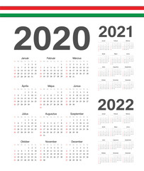 Set of Hungarian 2020, 2021, 2022 year vector calendars.