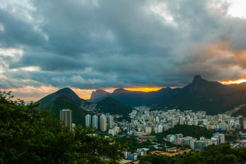 Rio de Janeiro, Brazil: Beautiful landscape at sunset on top of the city.