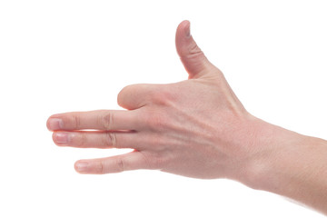 Hand gesture like dog face isolated on white background