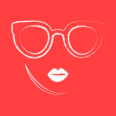 Vintage character girl glasses. Beautiful happy young woman