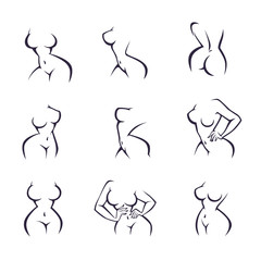 intimate hygiene, vector lady poses collection for your logo