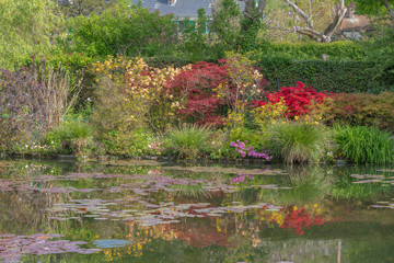 Giverny, France - 05 07 2019: The gardens of Claude Monet in Giverny. The nympheas