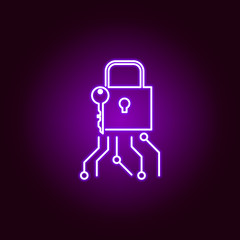 Hacker, lock icon in neon style. Can be used for web, logo, mobile app, UI, UX