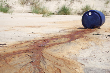 Toxic waste spilled on a beach