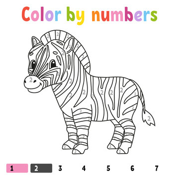 Color by numbers. Coloring book for kids. Cheerful character. Vector illustration. Cute cartoon style. Hand drawn. Fantasy page for children. Isolated on white background.