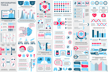 Medical infographic elements data visualization vector design template. Can be used for steps, options, workflow, diagram, flowchart concept, timeline, healthcare icons, research, info graphics.