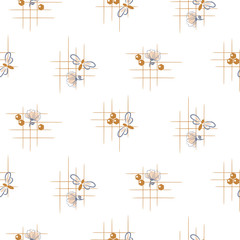 Bee and flowers seamless vector pattern. Hand drawn cute simple repeat illustration.