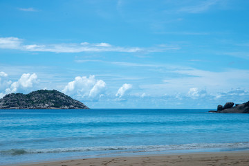 Beautiful view of the Indian Ocean and blue sky with cloud from the island of Mae, Seychelles.