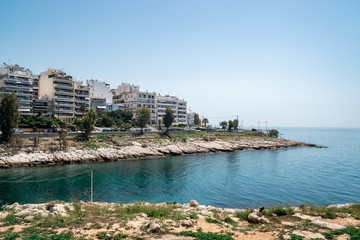 Fototapeta na wymiar Beautiful coast of Mediterranean sea at Piraeus, Greece