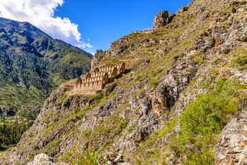 Pinkuylluna archeological site above the city of Ollantaytambo in Peru.