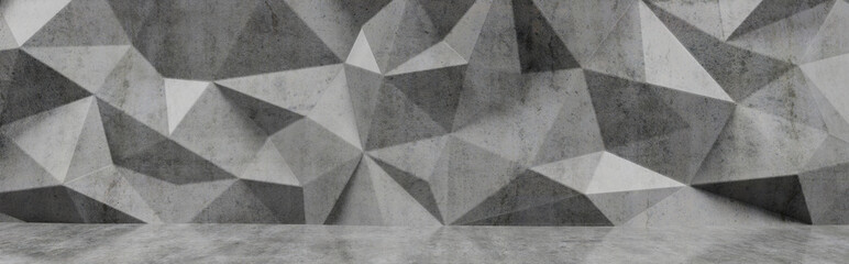 industrial concrete polygonal geometric wall, 3D render illustration