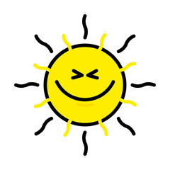 Sun in cartoon style on white background. Vector illustration 